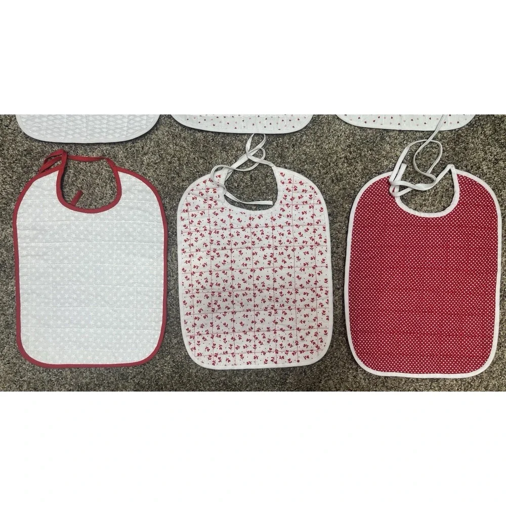 Lot Of 6 Quilted Handmade Valentine's Day Baby Bibs Large Size 12